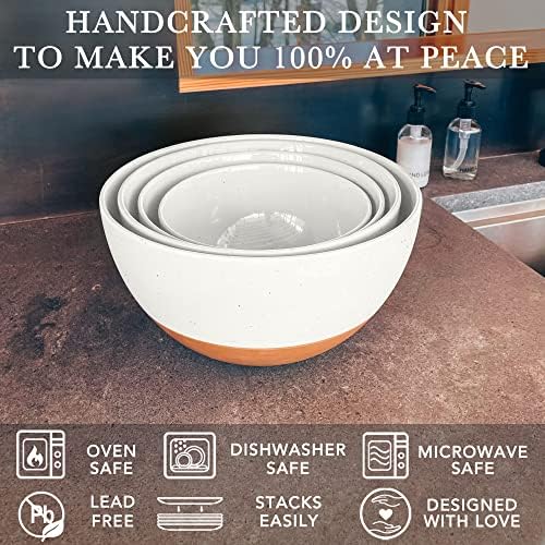 Ceramic Large Mixing Bowls - Set of 2 Nesting Bowls for Cooking, Serving, Popcorn, Salad etc - Microwavable, alternate view 4