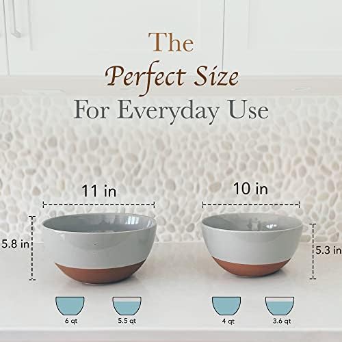 Ceramic Large Mixing Bowls - Set of 2 Nesting Bowls for Cooking, Serving, Popcorn, Salad etc - Microwavable, alternate view 3