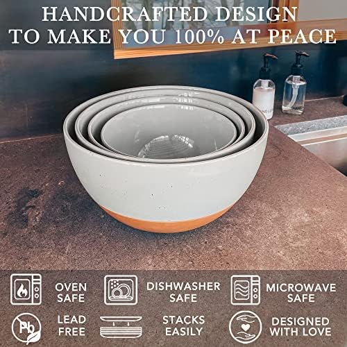 Ceramic Large Mixing Bowls - Set of 2 Nesting Bowls for Cooking, Serving, Popcorn, Salad etc - Microwavable, alternate view 4