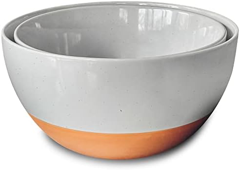 Ceramic Large Mixing Bowls - Set of 2 Nesting Bowls for Cooking, Serving, Popcorn, Salad etc - Microwavable