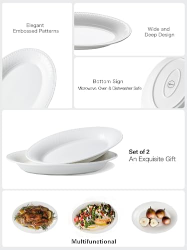 Ceramic Large Serving Bowls, Oval Serving Platters for Entertaining, 13" Porcelain Serving Dishes for Dinner, alternate view