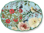 Ceramic Oval Platter - 14" x 10" Large Decorative Serving Dish with Pastel Floral, Butterfly, and Bird Patterns