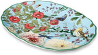 Ceramic Oval Platter - 14" x 10" Large Decorative Serving Dish with Pastel Floral, Butterfly, and Bird Patterns, alternate