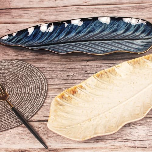 Ceramic Platter Olives Plate Set of 2, Large Serving Trays Salad, Appetizer, Cheese, charcuterie, Biscuits and, alternate