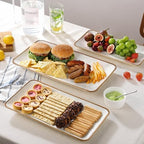 Ceramic Rectangle Serving Platter with Brown Rim: 15.6/14.1/12.6 Inch Large Serving Dishes for Entertaining, alternate view 2