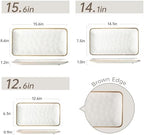 Ceramic Rectangle Serving Platter with Brown Rim: 15.6/14.1/12.6 Inch Large Serving Dishes for Entertaining, alternate view 3