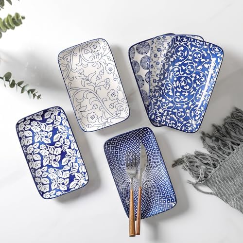 Ceramic Rectangular Salad Plates Set, Dinner Plate 9.4 Inch Dessert Plates for Party Entertaining, Small Serving, alternate