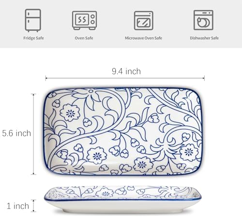 Ceramic Rectangular Salad Plates Set, Dinner Plate 9.4 Inch Dessert Plates for Party Entertaining, Small Serving, alternate