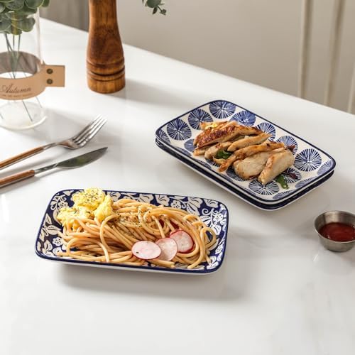 Ceramic Rectangular Salad Plates Set, Dinner Plate 9.4 Inch Dessert Plates for Party Entertaining, Small Serving, alternate