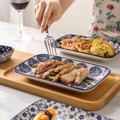 Ceramic Rectangular Salad Plates Set, Dinner Plate 9.4 Inch Dessert Plates for Party Entertaining, Small Serving, alternate