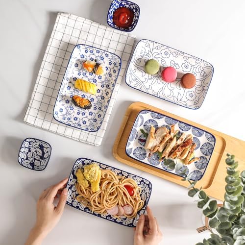 Ceramic Rectangular Salad Plates Set, Dinner Plate 9.4 Inch Dessert Plates for Party Entertaining, Small Serving, alternate