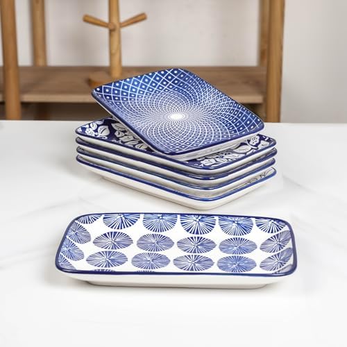 Ceramic Rectangular Salad Plates Set, Dinner Plate 9.4 Inch Dessert Plates for Party Entertaining, Small Serving, alternate