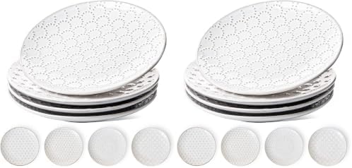 Ceramic Salad Plates Set of 4, 8 Inch Embossed Appetizer Plates for Kitchen, Small Dessert Plates, Microwave &