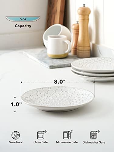 Ceramic Salad Plates Set of 4, 8 Inch Embossed Appetizer Plates for Kitchen, Small Dessert Plates, Microwave &, alternate