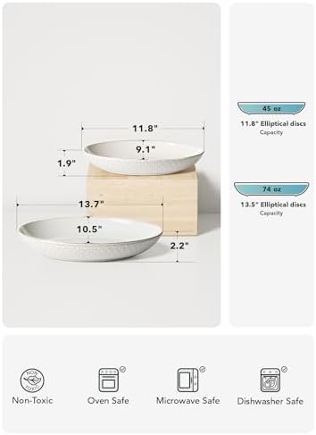 Ceramic Serving Bowls Set of 2, Large Serving Dishes for Entertaining, 11.8 & 13.7 Inch Oval Serving platter, alternate view
