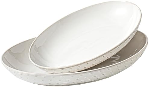 Ceramic Serving Bowls Set of 2, Serving Platters for Entertaining, Diamond in LARGE in Off-White