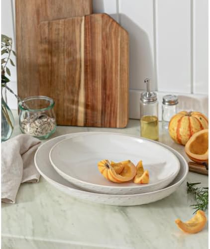 Ceramic Serving Bowls Set of 2, Serving Platters for Entertaining, Diamond in LARGE in Off-White, alternate view 2