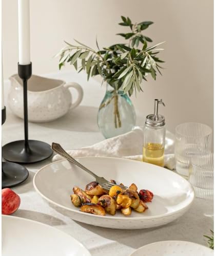 Ceramic Serving Bowls Set of 2, Serving Platters for Entertaining, Diamond in LARGE in Off-White, alternate view 3