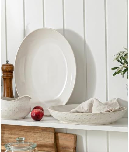 Ceramic Serving Bowls Set of 2, Serving Platters for Entertaining, Diamond in LARGE in Off-White, alternate view 4