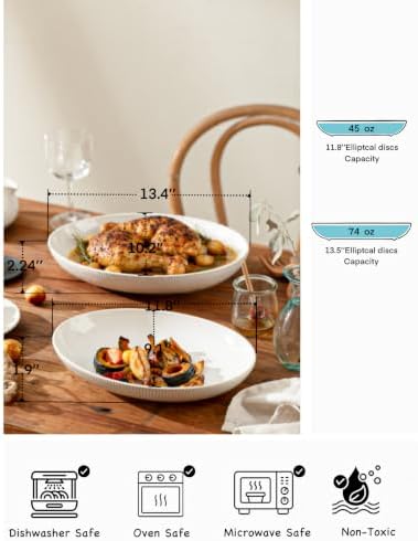 Ceramic Serving Bowls Set of 2, Serving Platters for Entertaining, Diamond in LARGE in Off-White, alternate view 5