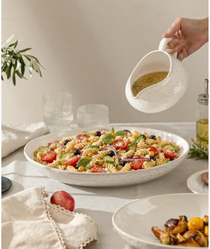 Ceramic Serving Bowls Set of 2, Serving Platters for Entertaining, Diamond in LARGE in Off-White, alternate view 6