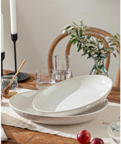Ceramic Serving Bowls Set of 2, Serving Platters for Entertaining, Diamond in LARGE in Off-White, alternate view 7
