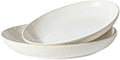 Ceramic Serving Bowls Set of 2, Serving Platters for Entertaining, Stripes in Large in Off-White