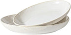 Ceramic Serving Bowls Set of 2, Serving Platters for Entertaining, Stripes in Large in Off-White