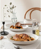 Ceramic Serving Bowls Set of 2, Serving Platters for Entertaining, Stripes in Large in Off-White, alternate view 3
