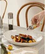 Ceramic Serving Bowls Set of 2, Serving Platters for Entertaining, Stripes in Large in Off-White, alternate view 6