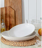 Ceramic Serving Bowls Set of 2, Serving Platters for Entertaining, Stripes in Large in Off-White, alternate view 7