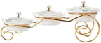 Ceramic Serving Bowls with glass Lids and metal Platter, 3 Removable Dipping Bowls Relish Tray Nuts Dishes for
