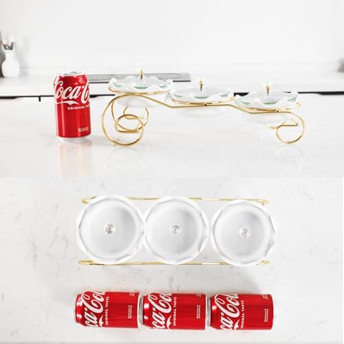 Ceramic Serving Bowls with glass Lids and metal Platter, 3 Removable Dipping Bowls Relish Tray Nuts Dishes for, alternate