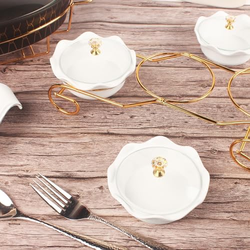 Ceramic Serving Bowls with glass Lids and metal Platter, 3 Removable Dipping Bowls Relish Tray Nuts Dishes for, alternate