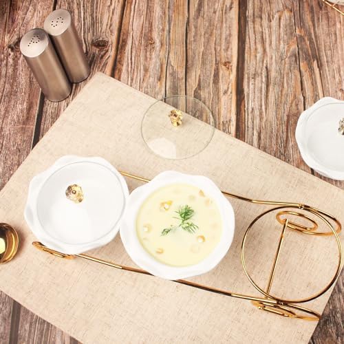 Ceramic Serving Bowls with glass Lids and metal Platter, 3 Removable Dipping Bowls Relish Tray Nuts Dishes for, alternate