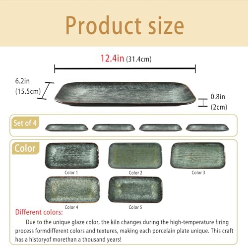 Ceramic Serving Dinner Plate Set, 4-Piece for Main Meals, Tacos, Lunches, Snack, Platters - Microwave and, alternate view 3