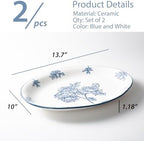 Ceramic Serving Platter, Large Oval Dinner Plates, Blue and White, Set of 2 in 13.7 Inch - Set of 2 in Blue, alternate view 3