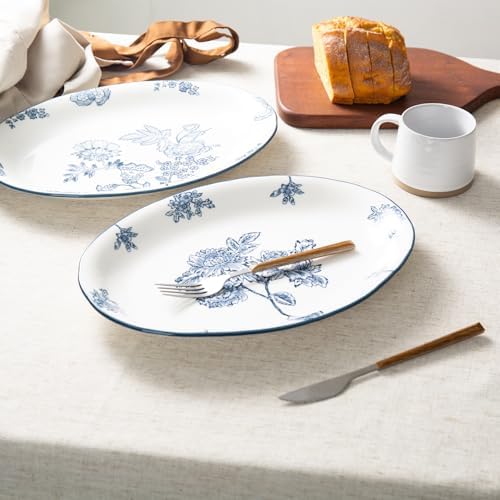 Ceramic Serving Platter, Large Oval Dinner Plates, Blue and White, Set of 2 in 13.7 Inch - Set of 2 in Blue, alternate view 6