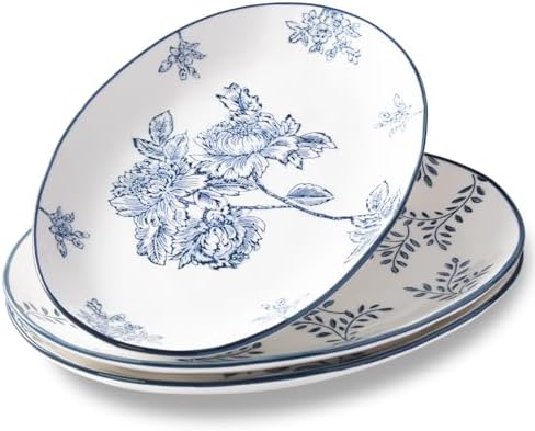 Ceramic Serving Platter, Large Oval Dinner Plates, Blue and White, Set of 3 in 12 Inch - Set of 3 in Blue