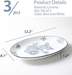 Ceramic Serving Platter, Large Oval Dinner Plates, Blue and White, Set of 3 in 12 Inch - Set of 3 in Blue, alternate view 3
