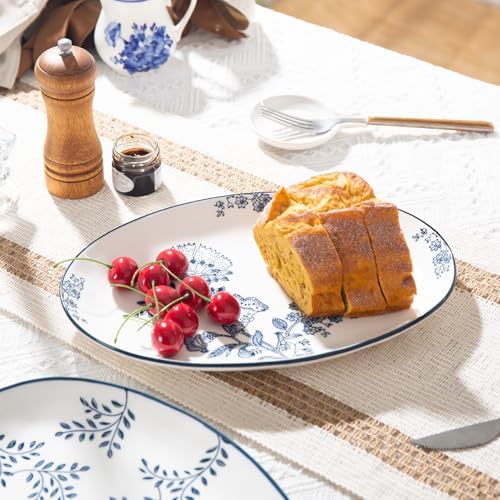 Ceramic Serving Platter, Large Oval Dinner Plates, Blue and White, Set of 3 in 12 Inch - Set of 3 in Blue, alternate view 4