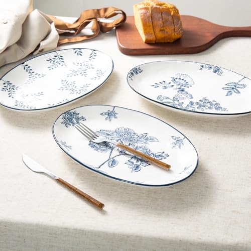Ceramic Serving Platter, Large Oval Dinner Plates, Blue and White, Set of 3 in 12 Inch - Set of 3 in Blue, alternate view 6