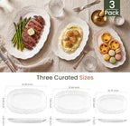 Ceramic Serving Platter Set | 14”/12”/10” Oval Serving Trays for Entertaining at Parties and Weddings | Oven, alternate view