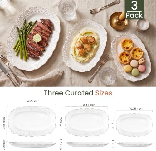 Ceramic Serving Platter Set | 14”/12”/10” Oval Serving Trays for Entertaining at Parties and Weddings | Oven, alternate view