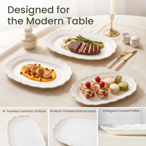 Ceramic Serving Platter Set | 16”/14”/12” Oval Serving Trays for Entertaining at Parties and Weddings | Oven, alternate view