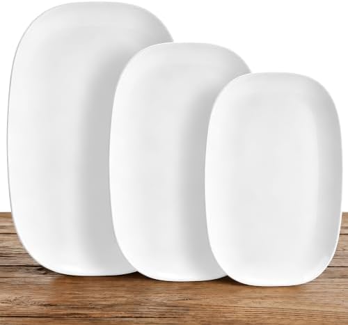 Ceramic Serving Platter Set 16”/14”/12” White Porcelain Serveware for Parties & Entertaining - Decorative