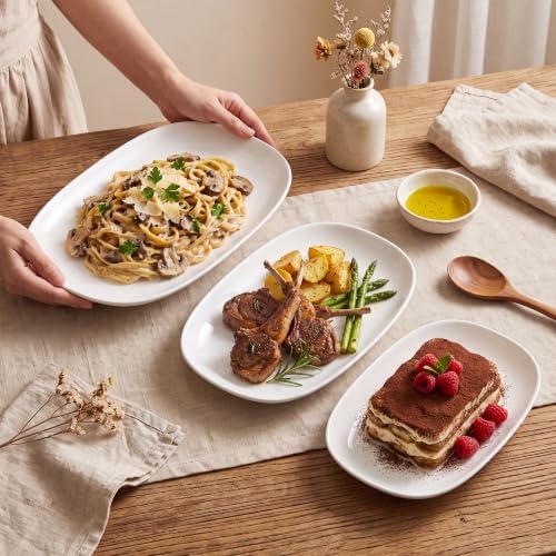 Ceramic Serving Platter Set 16”/14”/12” White Porcelain Serveware for Parties & Entertaining - Decorative, alternate view 2