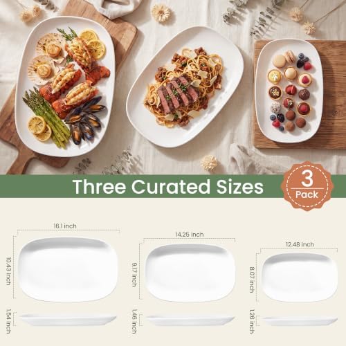 Ceramic Serving Platter Set 16”/14”/12” White Porcelain Serveware for Parties & Entertaining - Decorative, alternate view 3