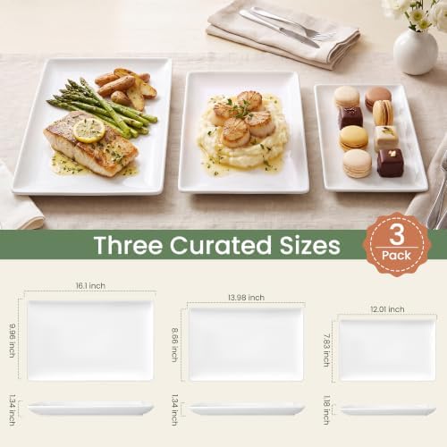 Ceramic Serving Platter Set 16”/14”/12” White Porcelain Serveware for Parties & Entertaining - Decorative, alternate view 3
