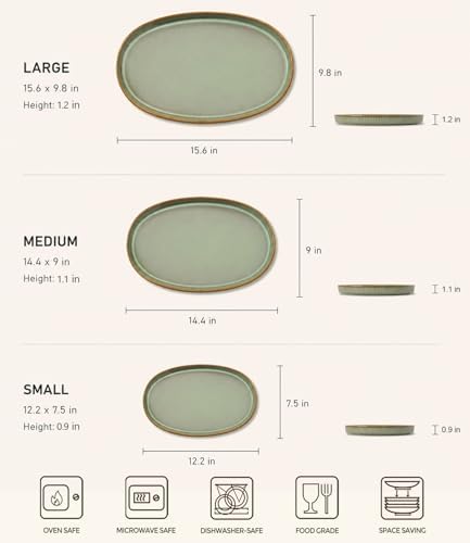 Ceramic Serving Platter Set of 3, Oval Serving Plates and Dishes in 3 Size in Sage Umber, alternate view 2